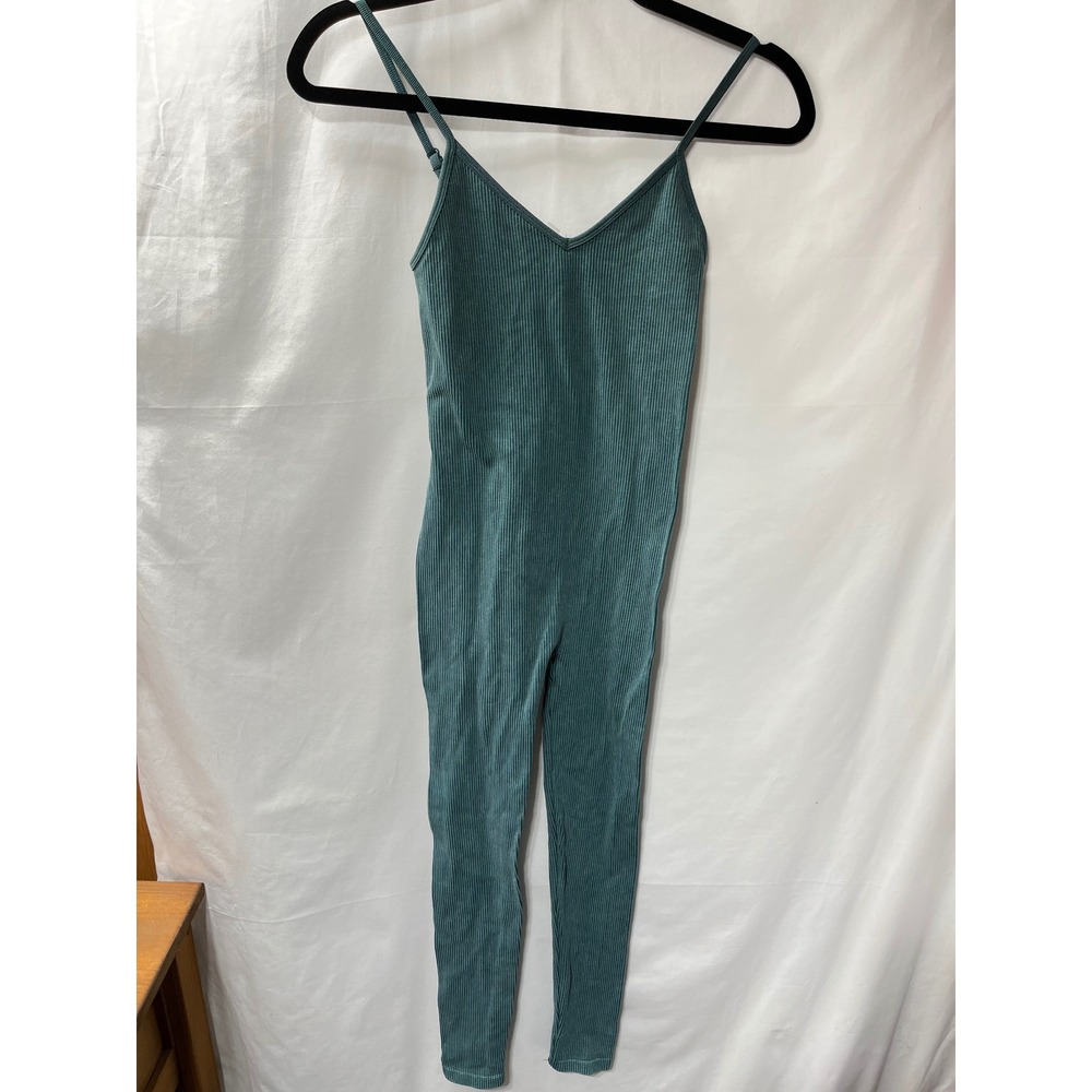 ANWND Ribbed Unitard Jumpsuit Teal Green Mineral Wash V-Neck Style 50730 S/M‎